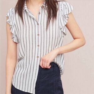 Anthropologie Maeve Striped Ruffle Sleeve Blouse